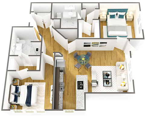 Floor plan for 2 beds, 2 baths, 1200 sqft